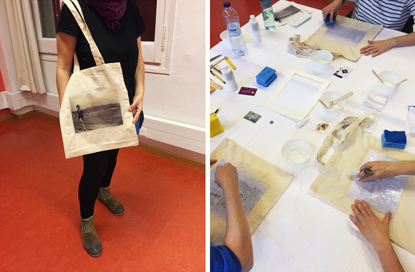 Alumnas realizando el taller de transferencias fotográficas. Foto de Mireia Alises